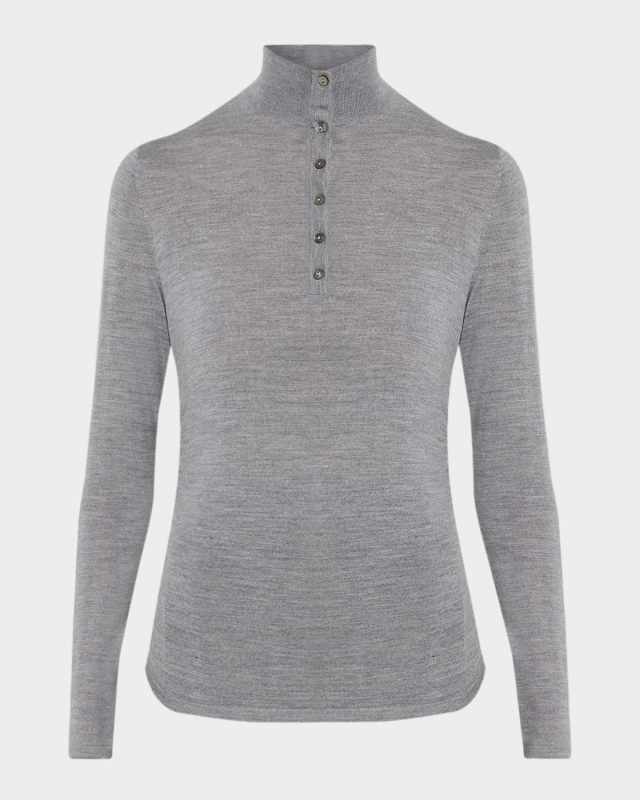 Shirred Long-Sleeve Henley Shirt